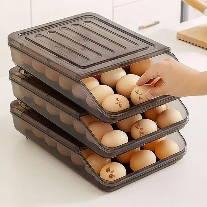 Automatic Rolling Egg Storage Box 1 Tier Refrigerator Egg Dispenser Plastic Storage Container Kitchen Fridge Eggs Storage Rack