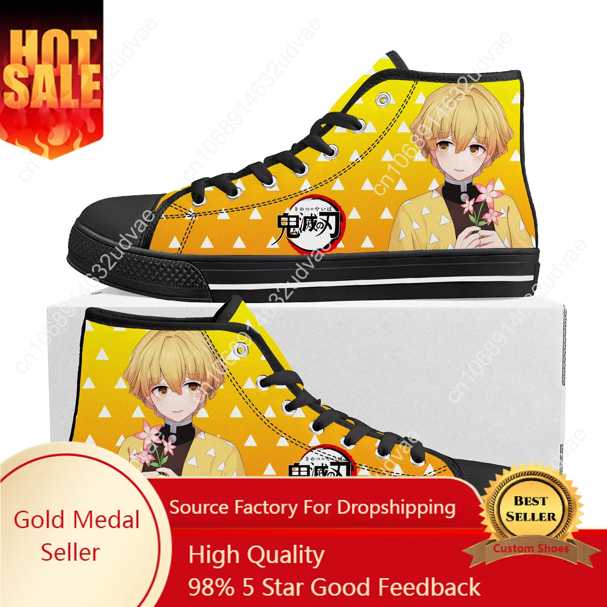 

Japan Anime Cartoon Agatsuma Zenitsu High Quality High Top Sneakers Mens Womens Teenager Canvas Sneaker Couple Shoes Custom Shoe