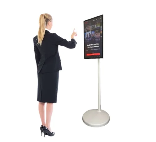 

24 Inch Smart Touch Full HD LED White LCD Display Roll-up TV on Wheels-Portable Kitchen/Learning/Camping TV Built-in Speaker