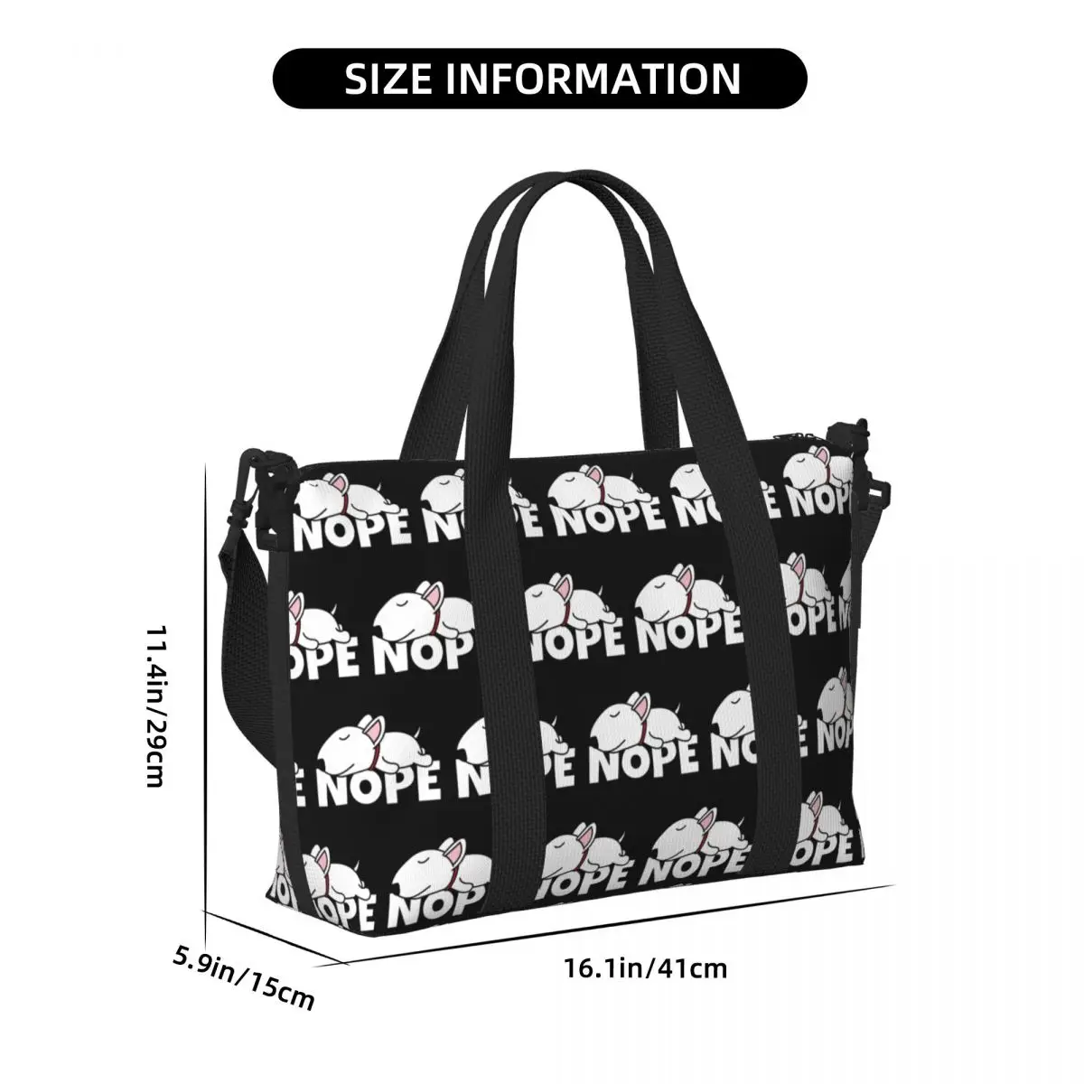 Custom Nope Bull Terrier สุนัข Lazy Beach Tote กระเป๋าสําหรับผู้หญิงสัตว์เลี้ยงช่องใหญ่ Gym Beach กระเป๋าเดินทาง