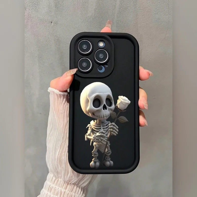

Cute Skull Black Cell Phone Case Suitable for iPhone 16 15 14 13 12 11 Pro/ Max/Plus Shock-proof and Anti-fall
