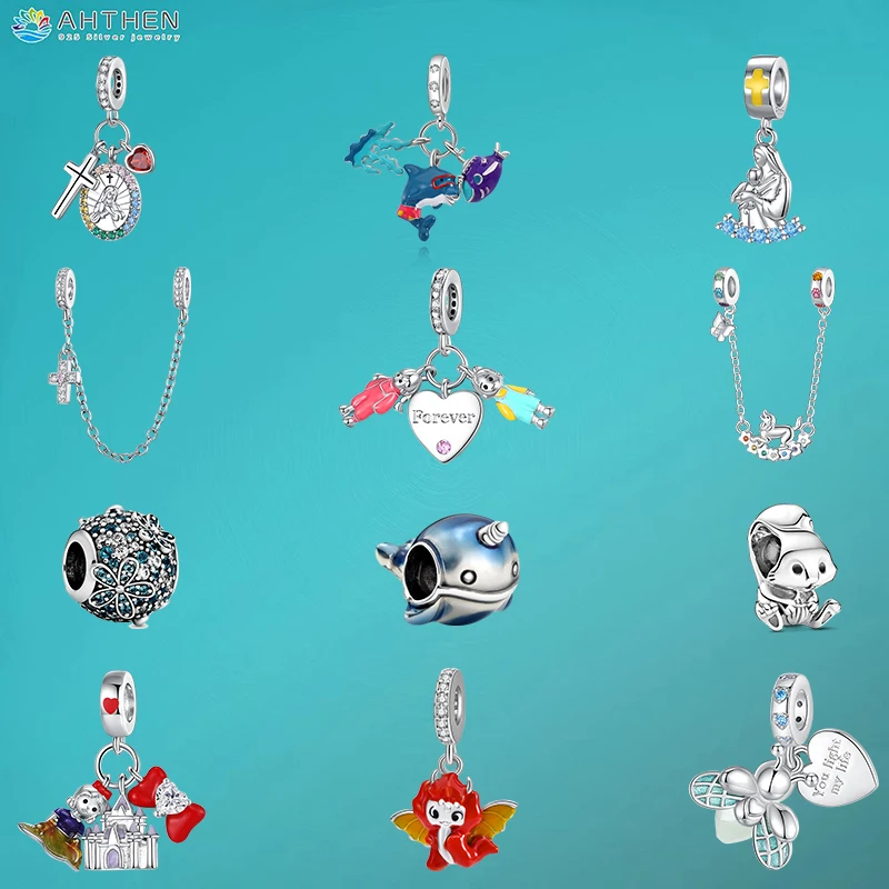 

Ahthen 925 Sterling Silver Hot Sale Beads Squirrel, Cross,Narwhal,Sisters,Puppy Charms fit Snake Chain Bracelets Or Necklaces