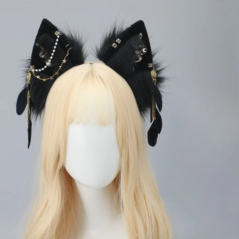 Plush Feather Hair Accessories Metal Headgear Comic Show Cosplay Party Props Exotic Headband Simulation Wolf Ear Headband