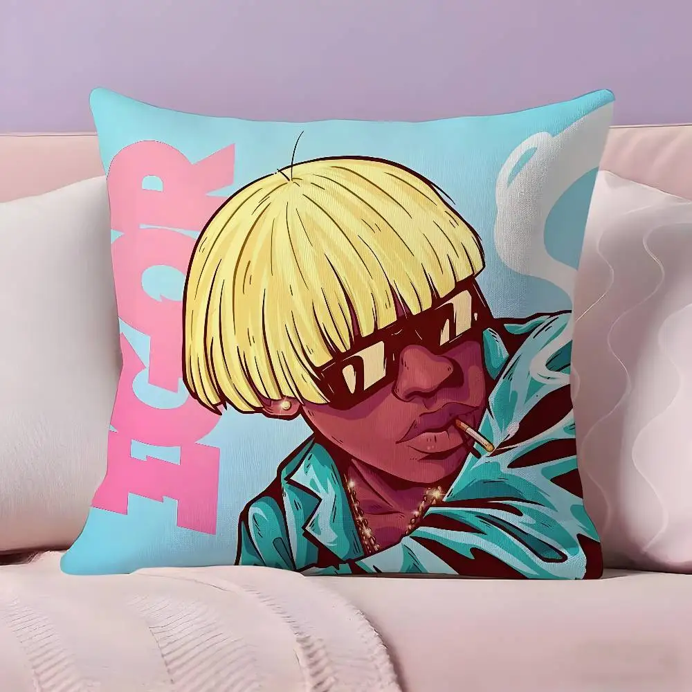 غطاء وسادة على شكل مغني الراب من T-Tyler the Creator، غطاء وسادة فائق النعومة وصديق للبشرة، قماش سحابة مثل الراحة وسحاب مخفي