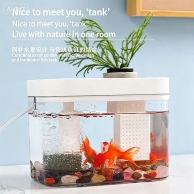 Kleines Fischbecken, kleines Desktop-Aquarium für das Wohnzimmer mit Luftpumpe, für faule Hausbewohner, kein Wasserwechsel nötig, ökologisches Aquarium. – Detail 3