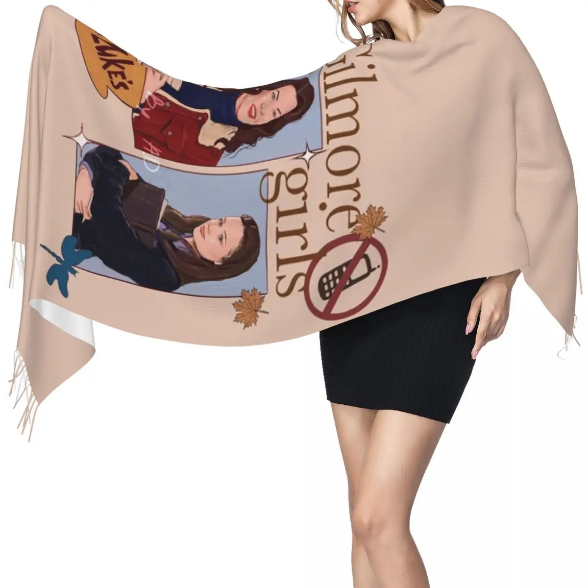 Gilmore الفتيات الكتابة على الجدران وشاح شرابة الأوشحة النساء شالات دافئة لينة ويلتف طويل الخريف الشتاء شال التفاف #3