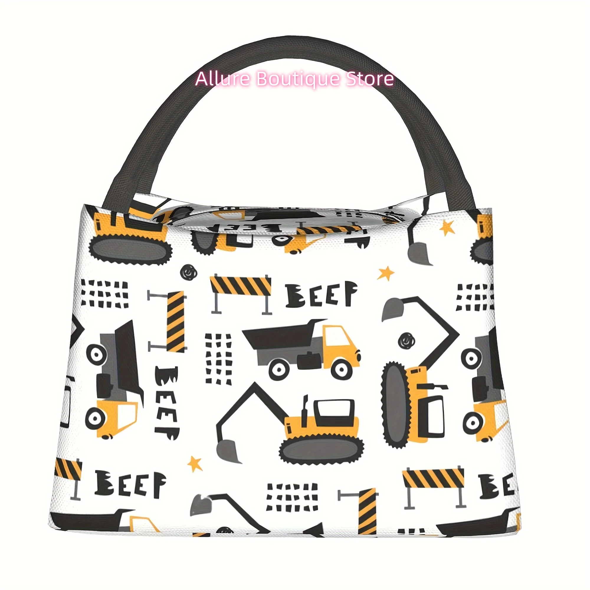 1pc Excavator Truck Pattern Reusable Cooler Bag, Insulated Lunch Bag, for Camping Picnic Beach Suitable for School,