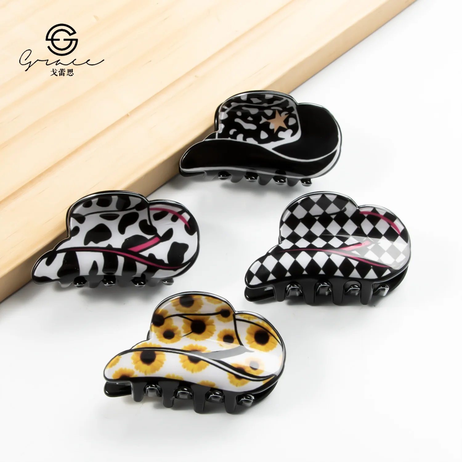 أغسطس وصول جديد! عباد الشمس البقرة الديكور متقلب نمط مشبك شعر صغير كليب مع مظهر PVC، نمط الرسوم المتحركة