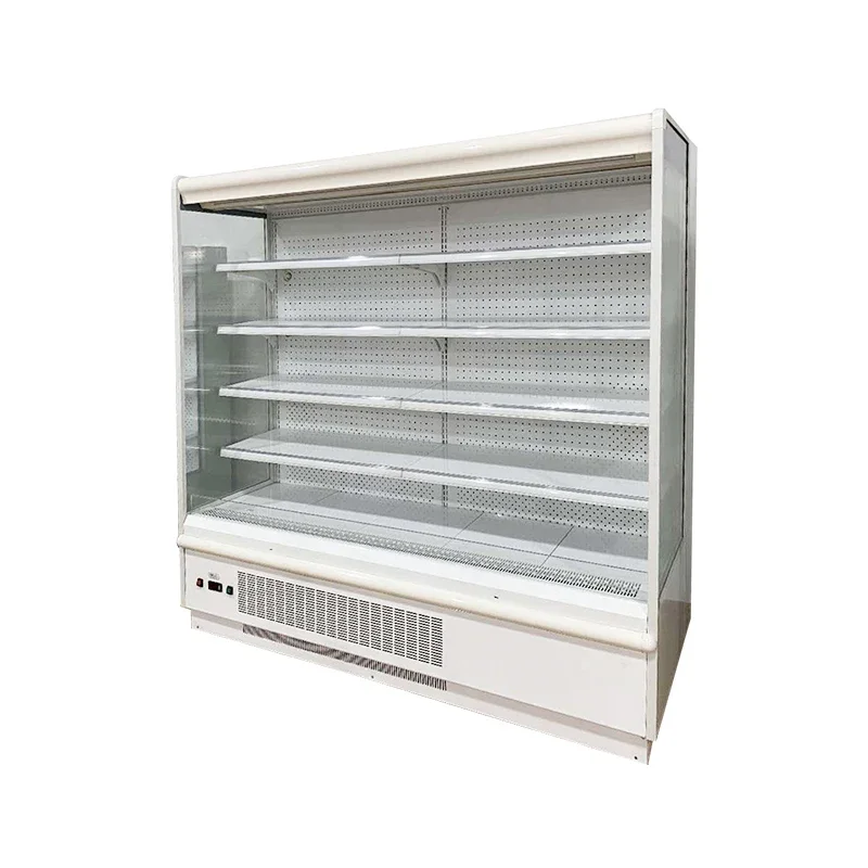 Supermarket Vertical Soft Drinks Showcase Chiller Front Open Refrigerator Air Curtain Display Steel Display Case Painted Cooler