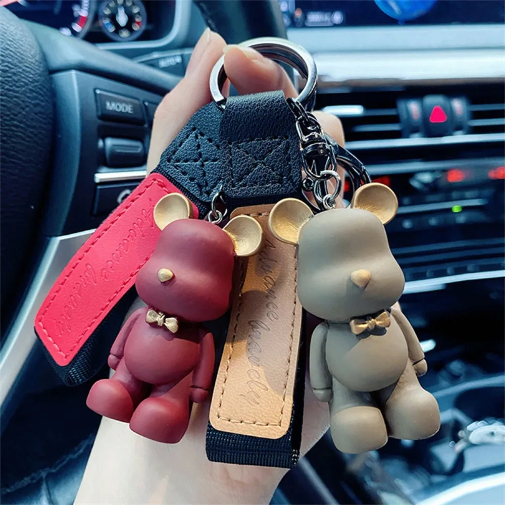 New Simple Fashion Cute PVC Bow Tie Bear Keychain Kawaii Cartoon Animal Keychain Cute Bag Pendant Keychain Car Key Ring Charm