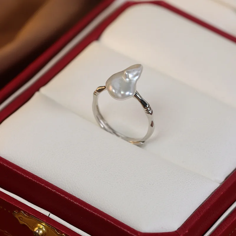 Wedding Statement Natural Freshwater Pearl Rings for Women Luxury Silver Color Jewelry Irregular Chips Baroque Pearl Finger Ring