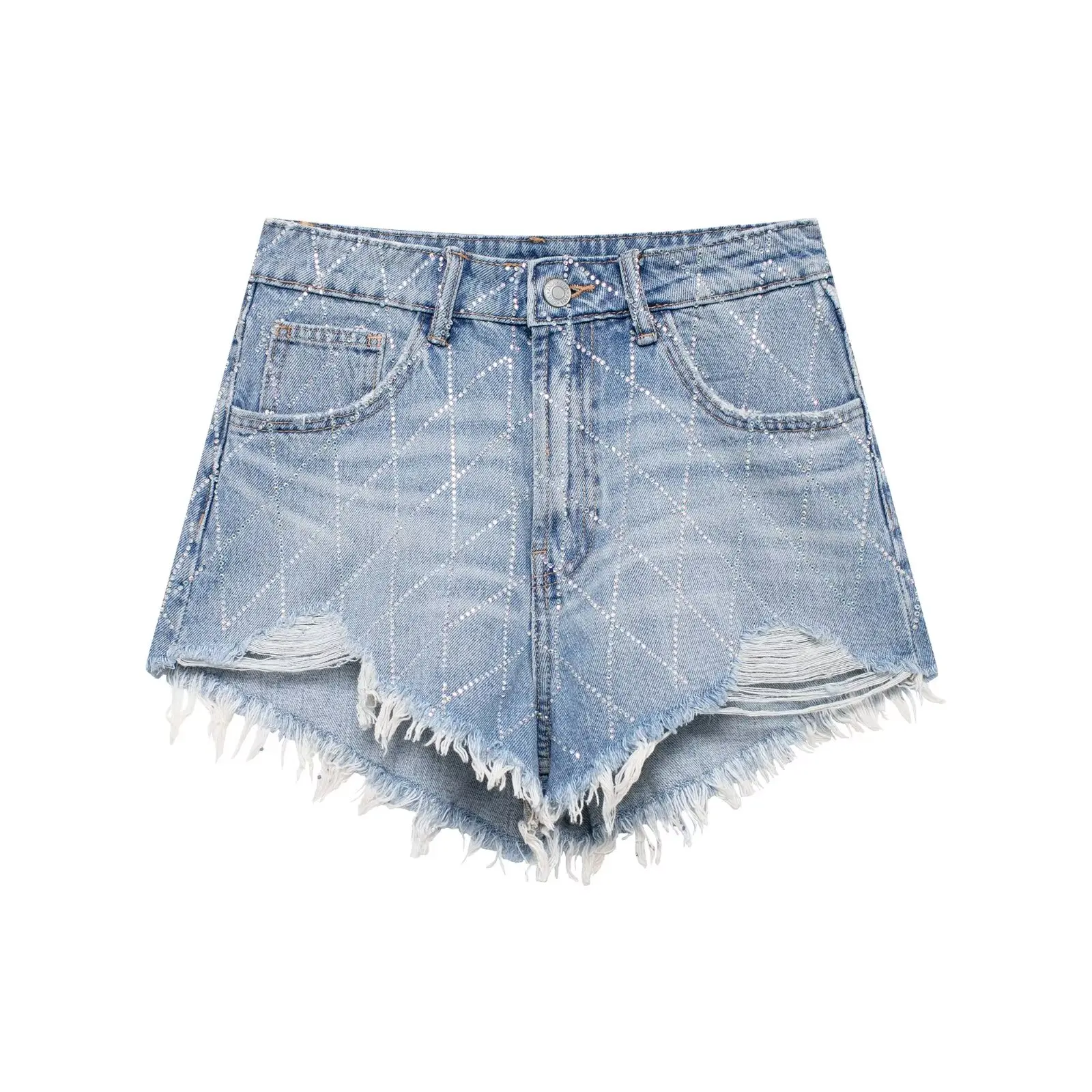 Women's 2024 New Chic Fashion Casual Light Decorative Raw Denim Shorts Retro High Waist Zipper Women's Shorts Mujer