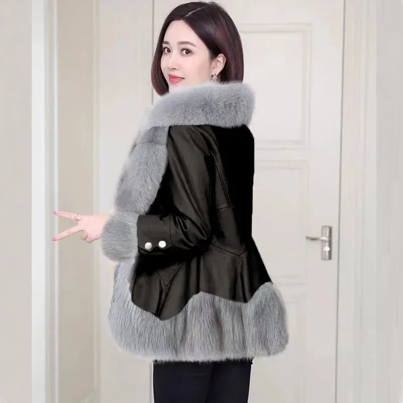 

Leather Women's New Down Cotton-Padded Slim Imitation Fur Coat Fur Coat Explodes Coltsfoot Temperament Warm Coats JJ154