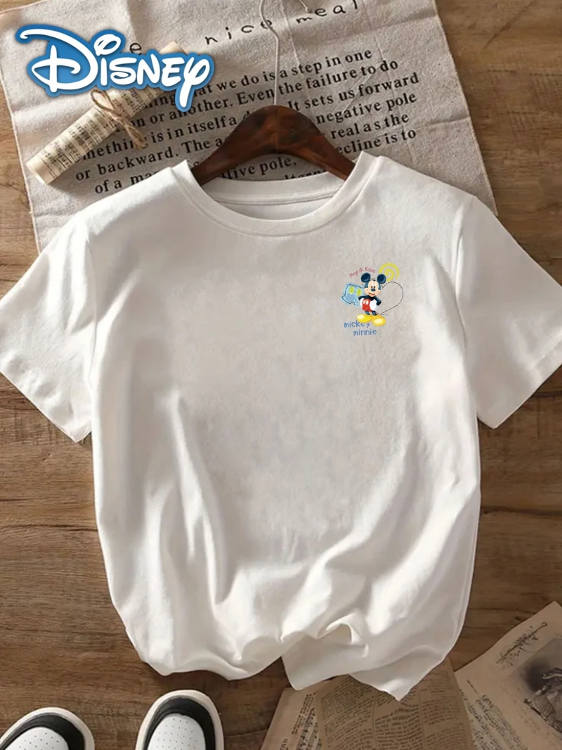 Disney Printed Fashionable Short Sleeved Summer Must-have Mickey Mouse, Huggs&Kisses Printed Round Neck Women's Casual