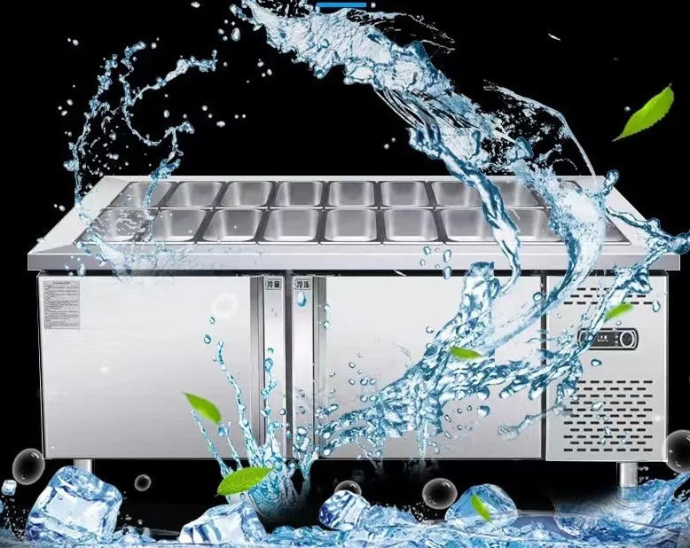 Gabinete ranurado para ensaladas, mesa de trabajo, refrigerador comercial para exhibición de frutas, Pizza refrigerada, sándwich