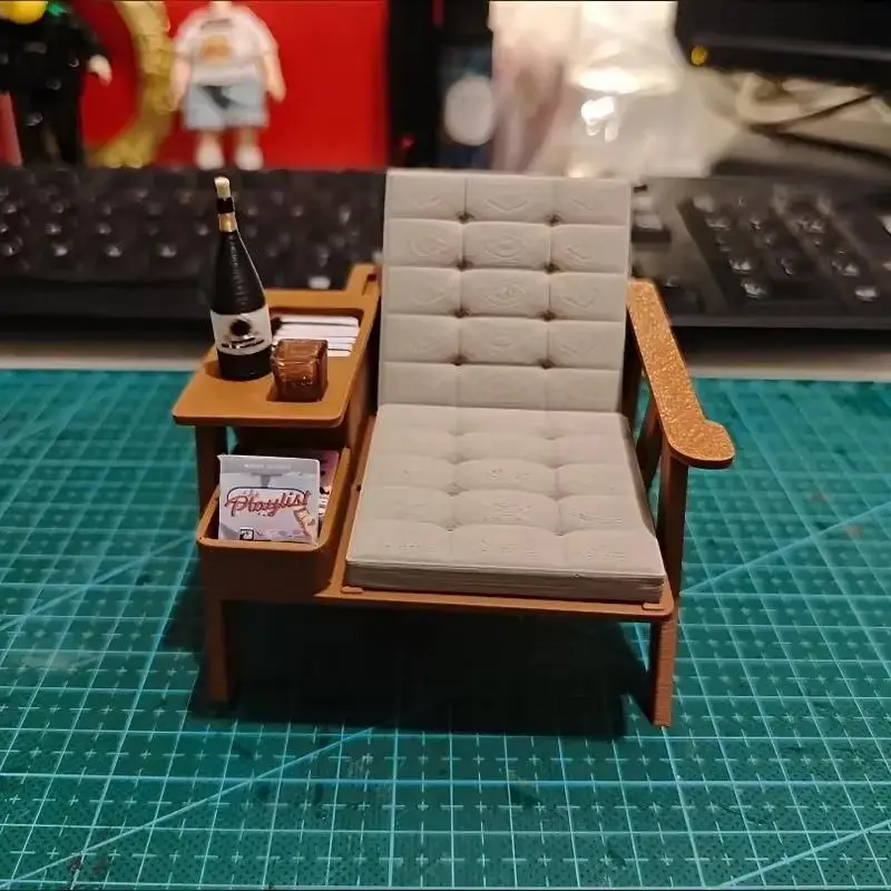 1 Set 3d Printed Lounge Furniture 1/12 Scale Miniature Reading Chair Model For Diorama Dollhouse Desktop Ornament Home Decor view 3