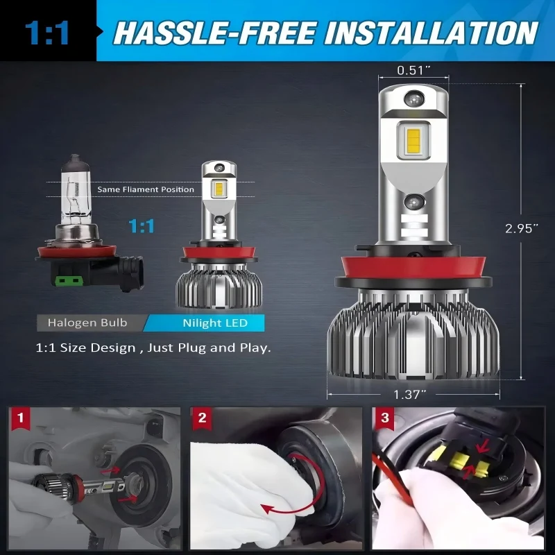 

NILIGHT H11 LED Headlight Bulbs E30 Car Lights for SUV 70W Auto Headlight Turbo Lamp IP67 Waterproof Truck Accessories