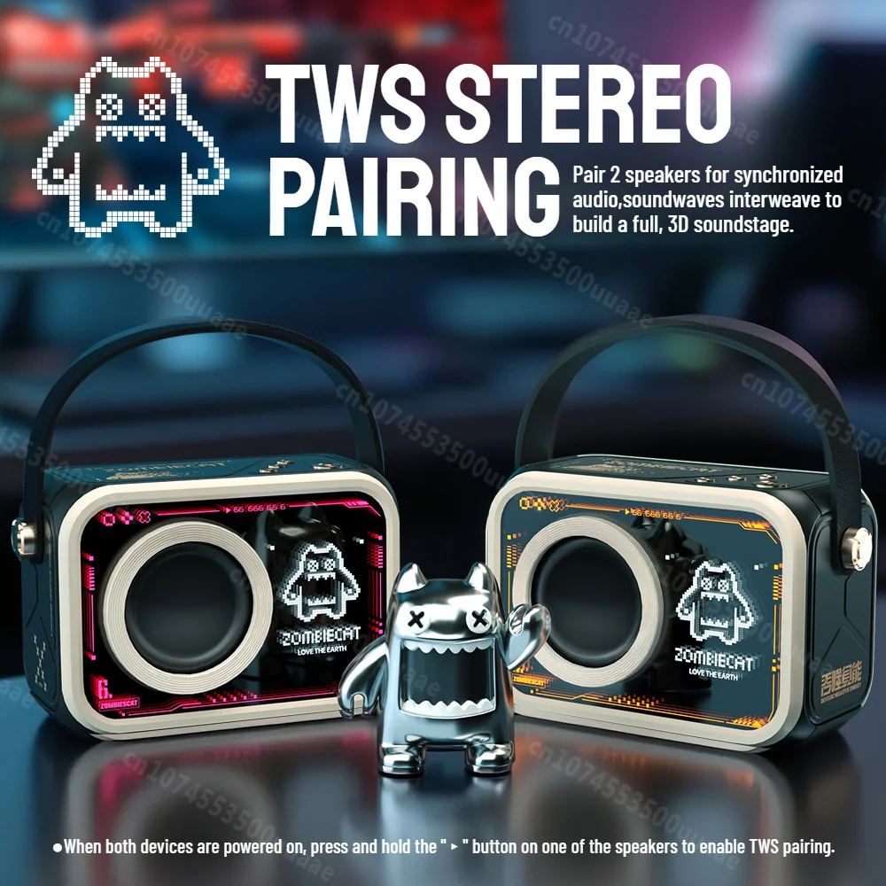 Zombiescat YX03 Altavoz Bluetooth potente de 10W espejo Abyss caja de sonido Bluetooth portátil TWS Mini altavoz estéreo con Radio FM