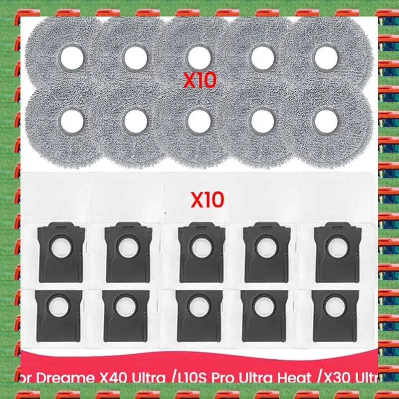 

ABMO 20PCS Mop Cloth And Dust Bag Fit For Dreame X40 Ultra L10S Pro Ultra Heat X30 Ultra Vacuum Cleaner Replacement Parts
