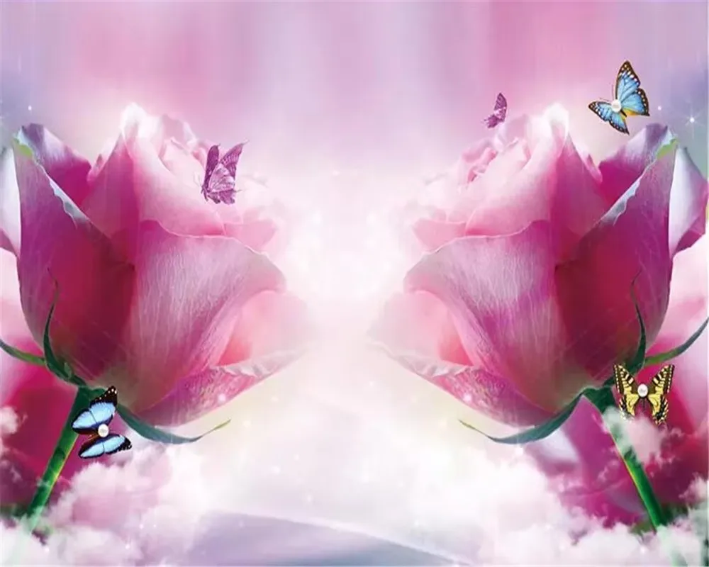 Customized Wallpaper Home decoration murals vintage romantic roses butterfly TV background wall 3d wallpaper papel de parede