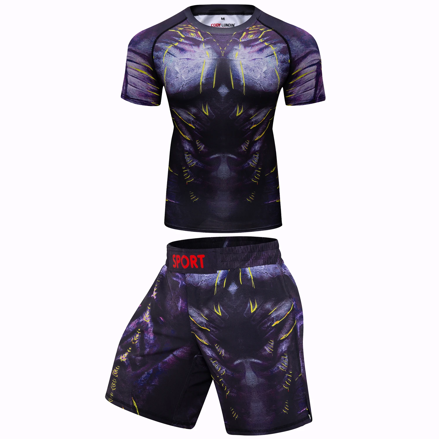 Custom Sublimation Prints Muscle Tight Tracksuit for Men Bjj Muay Thai Shorts Rashguard Grappling Kickboxing Compression Clothes