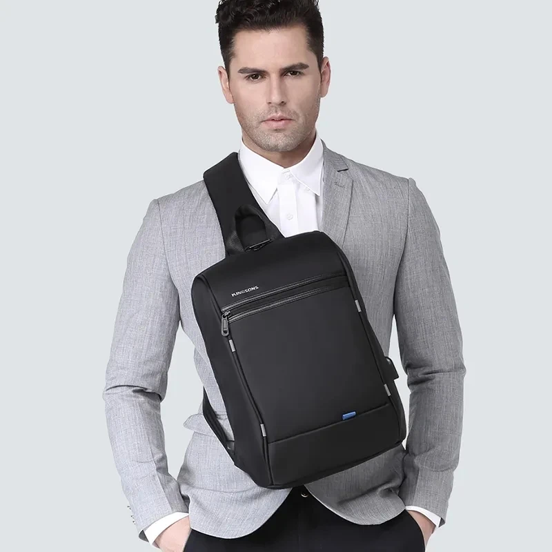 Kingsons Bolsa para laptop de 13,3 polegadas Bolsa tipo estilingue de ombro único Bolsa de peito masculina à prova d'água pequena bolsa crossbody