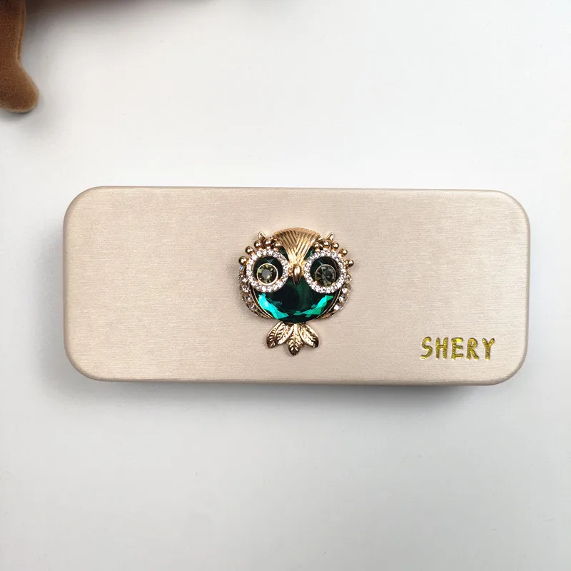 الماس البومة نمط المرأة المحمولة الصلب حافظة نظارات الصلب الجلود نظارات القراءة صندوق حامل مشهد B2