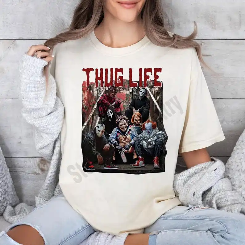 Gangster Thug Life Halloween Shirt, Horror Halloween Shirt, Thug Life Horror Characters, Scary Movies Fan Shirt, Trending Hallow