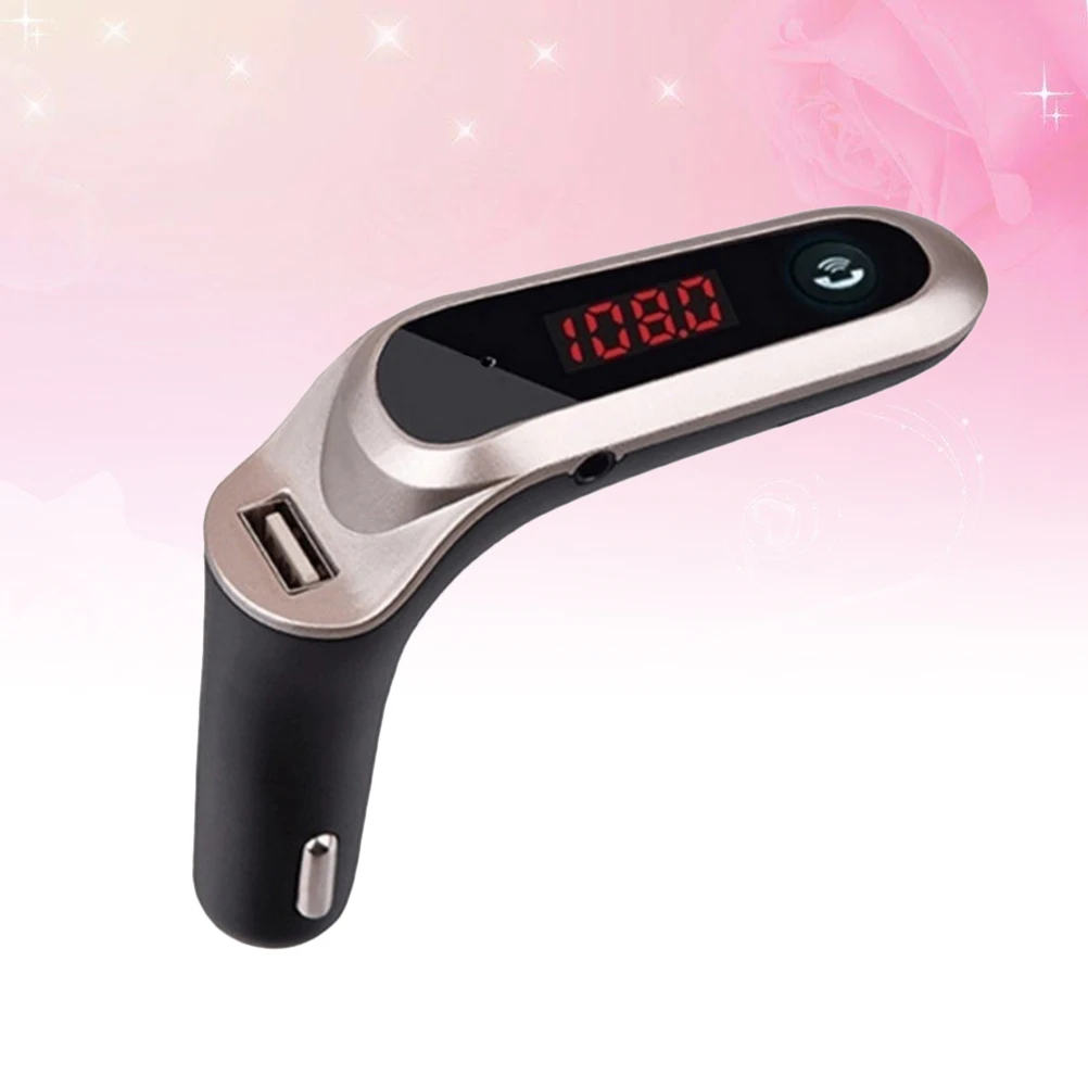 

Wireless Handsfree Car Kit FM Transmitter Car Audio Radio Adapter MP3 Music Player USB 2.1A Car Supports (Golden)