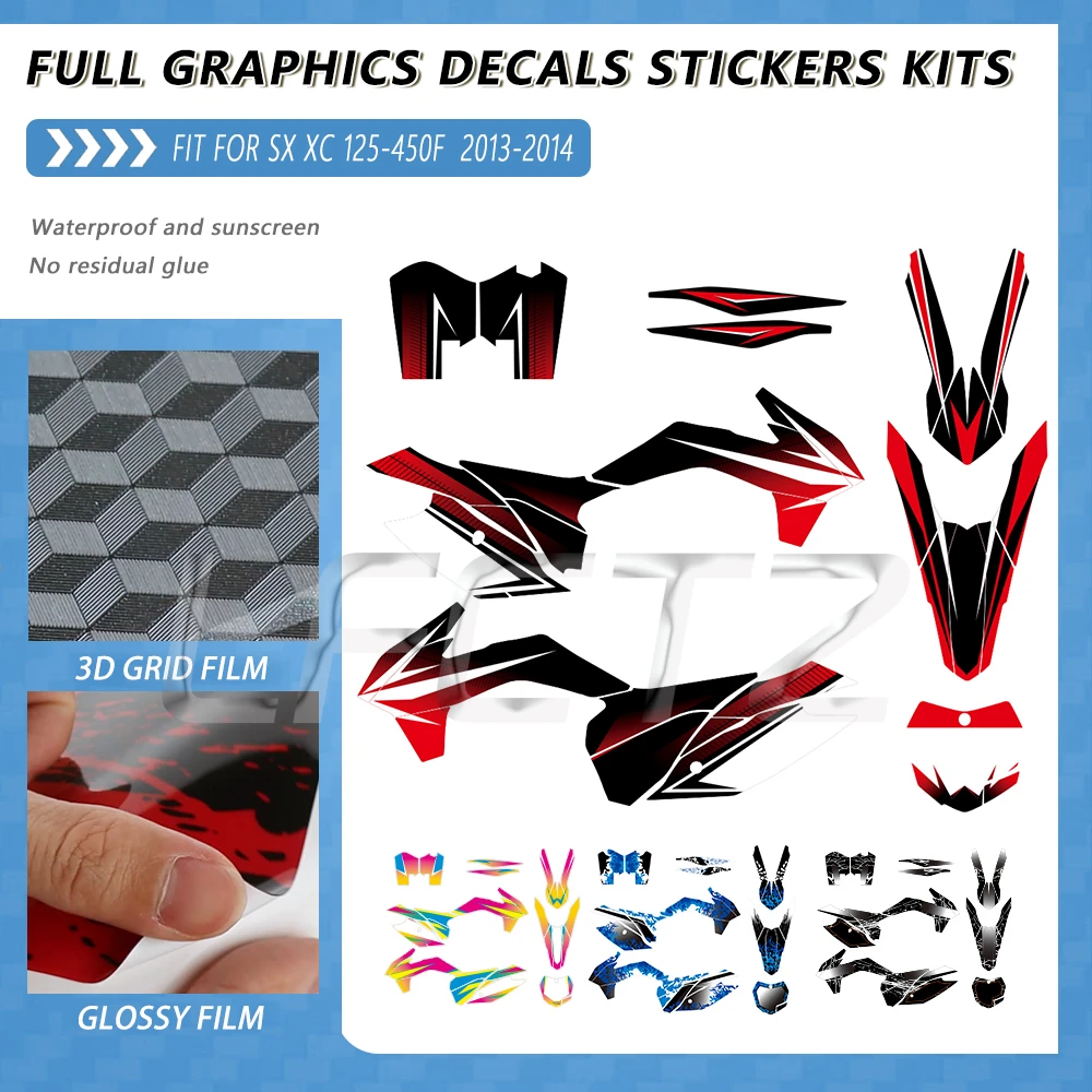 Fit for 125-450F SX SXF XC 125 250 350 450 2013-2014 Thickened Full Set Decor Stickers Motorcycle Fairing Graphics Decals kits