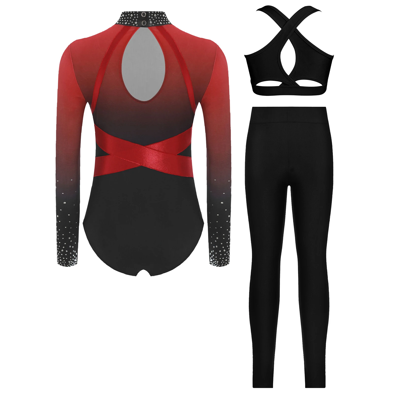 Children's Sets for Dancing Kid Girls Ballet Gymnastics Figure Skating Dance Outfit Long Sleeve Mock Neck Leotard +Vest Leggings