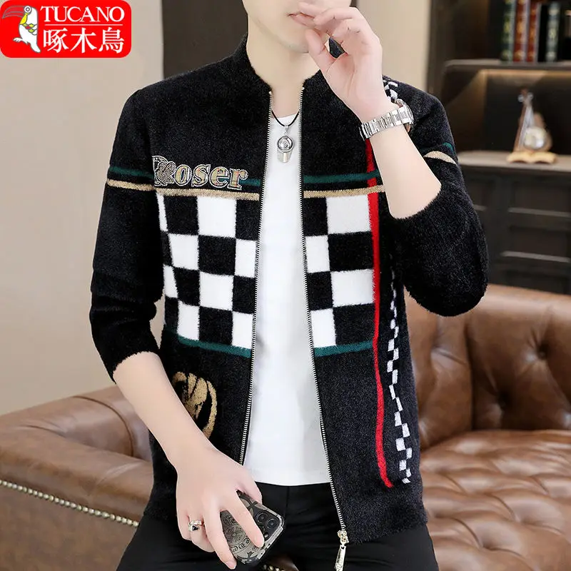 Men's fashion cardigan new trendy casual sweater jacket slim spring and autumn knitted sweater