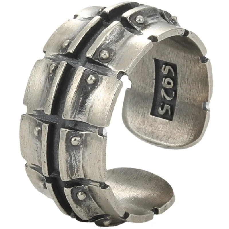 

AETEEY Original Motorcycle Track Ring for Men, Thai Silver Open Adjustable Ring, Stylish Single Ring