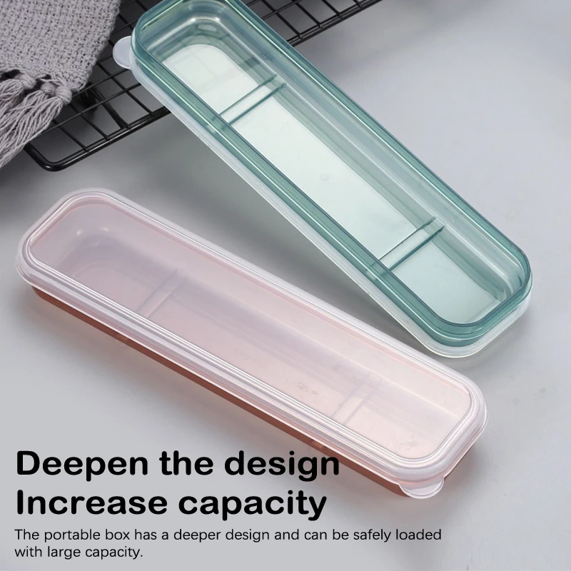 1PC Portable Travel Outdoor Reusable Plastic Tableware Empty Box School Home Slot Design Practical Cutlery Transparent Cover