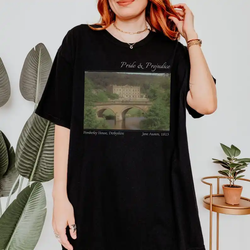 Pride and Prejudice Shirt Pemberley House Tee Jane Austen Fandom Gift Light Academia T-shirt Booklover Book Merch