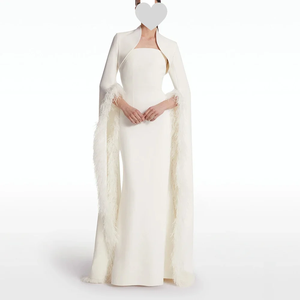 مزاجه وعالية الجودة الأبيض جيرسي فساتين الريش الطويل مأدبة الاجتماعية مناسبة خاصة ثوب مسائي QR مخصص
