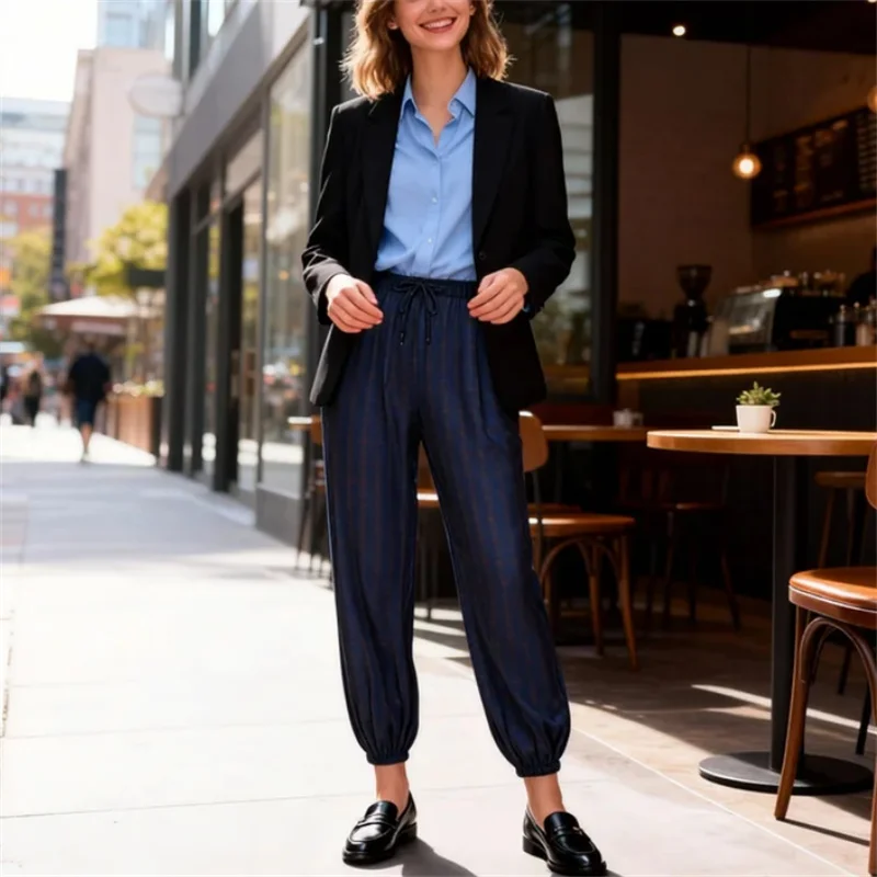 سراويل نسائية عالية الشارع منقوشة منتفخة غير رسمية لخريف وشتاء 2025 مجموعة جديدة سراويل عصرية #1