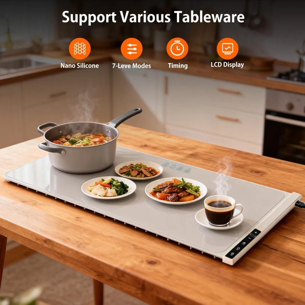 Extra Large 32"x15" Warming Mat for Food, Silicone Roll Up Warmer for Countertop Buffet Party, Housewarming Gift view 5