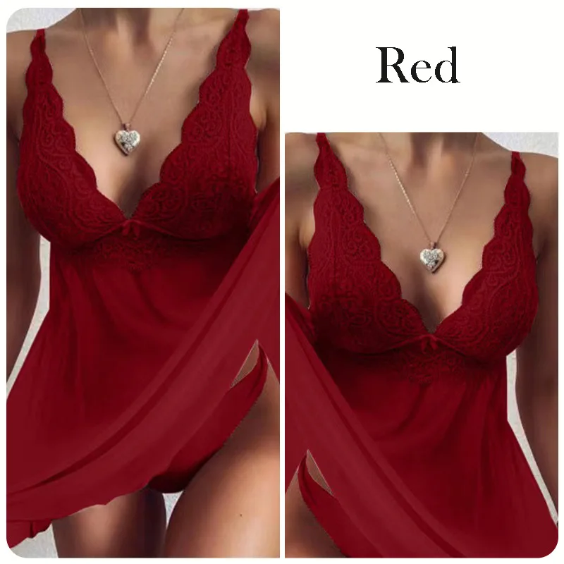 ثوب نوم نسائي شفاف من الدانتيل ، ملابس داخلية مثيرة ، بيجامات إغراء ، ملابس مريحة ، طقم من قطعتين ، جديد #4