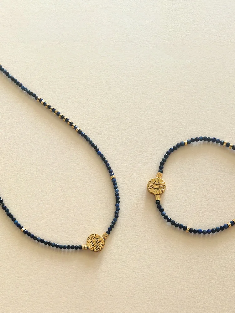 Creative Museum Gift Blue Lapis Necklace Bracelet Jewelry Simple Exquisite Birthday Gift for Girlfriend Boyfriend Friend