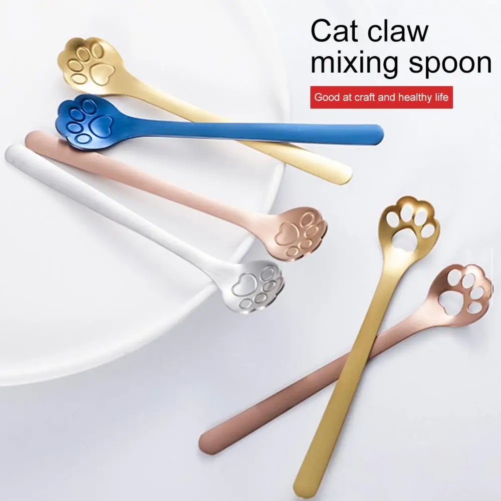 Tea Spoon Long Handle Cat Paw Claw Coffee Spoon Stainless Steel Ice Cream Dessert Spoon Kitchen Milk Mixing Spoon Tableware