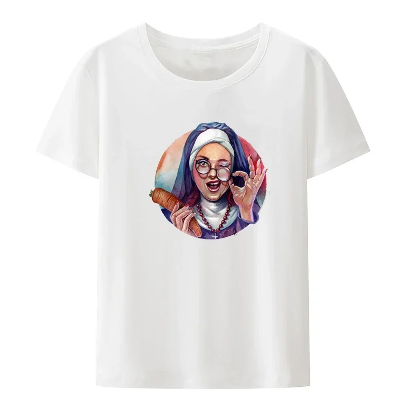 Nun Print Evil Devil T-shirt, Vintage Collar, Oversized T-shirt, XS-4XL Loose Casual Breathable Clothing for Both Sexes