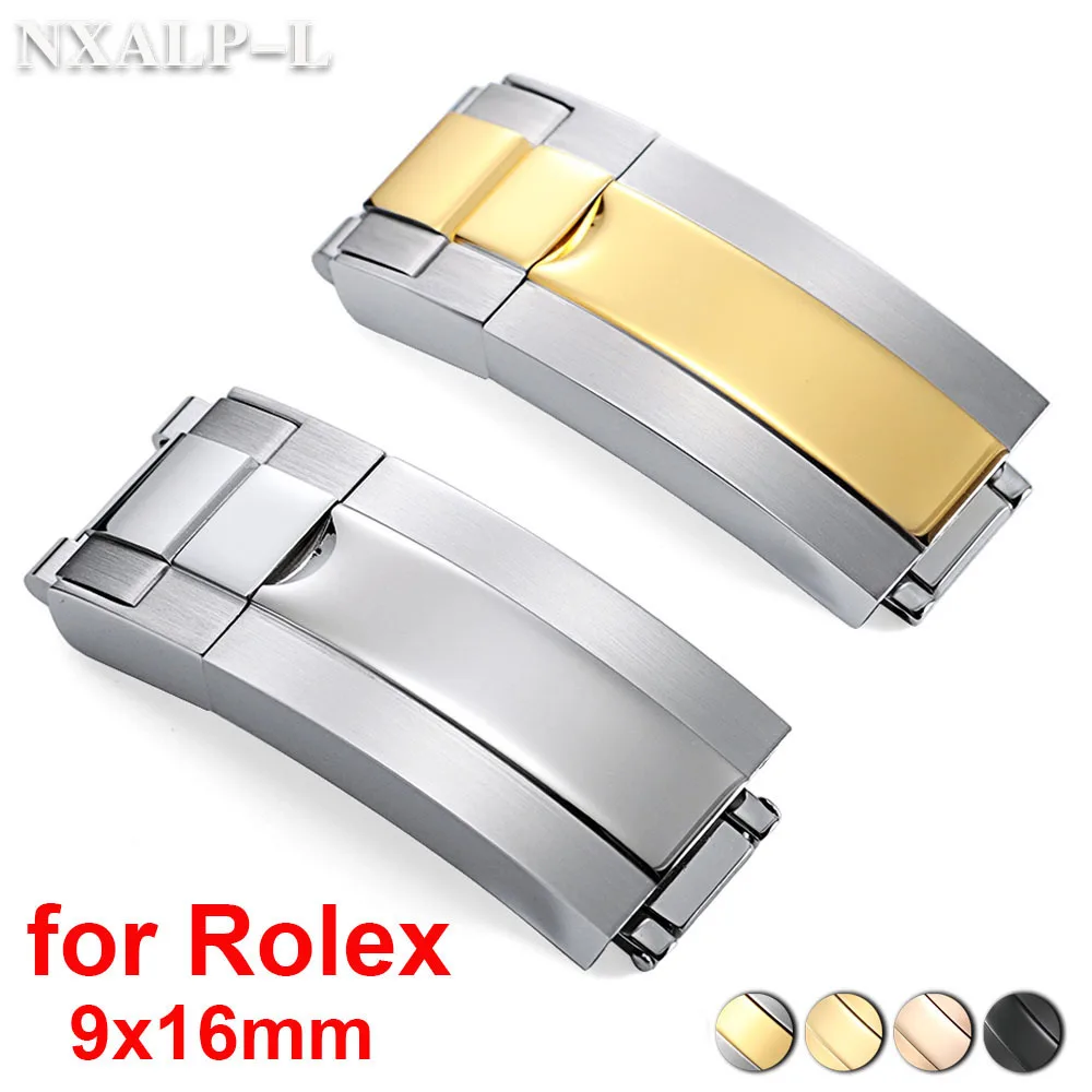 Fecho de pulseira de relógio de aço inoxidável, 9mm x 16mm, para rolex water ghost submariner gmt master daytona, botão, fivela de metal sólido 9mm x 18mm