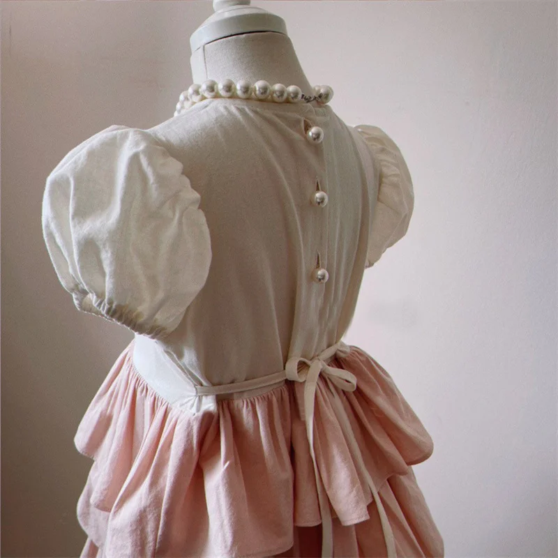 ins summer dress new princess skirt girl baby foreign air bubble sleeve three-section cake hemline dress