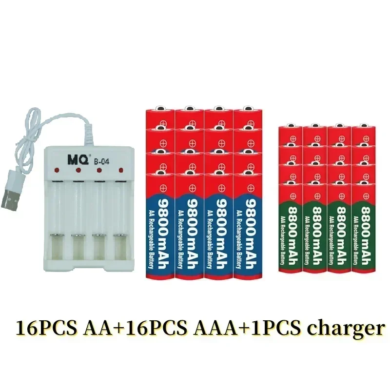 NEW 1.5V AA9800mAh+AAA8800mAh+USBcharger 1.5V, Rechargeable Nickel Hydrogen Battery, Used for Electronic Toys, Camera Batteries
