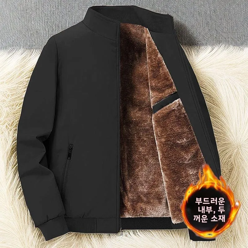 معطف شتوي دافئ بياقة طويلة من القطن مبطن من Thiened Fce للرجال في منتصف العمر ولون نقي للأب Sle