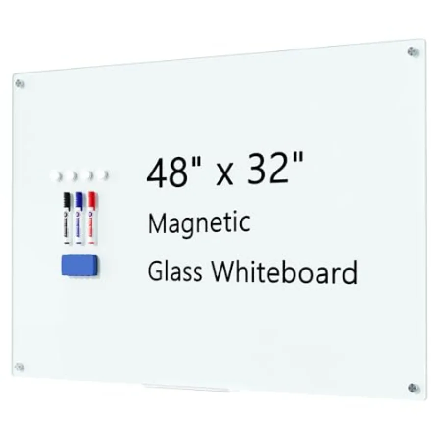 

Магнитная стеклянная доска для стен 48" x 32" (122x81 см), большая, безрамная, для сухого стирания, настенная, для школы, класса, офиса
