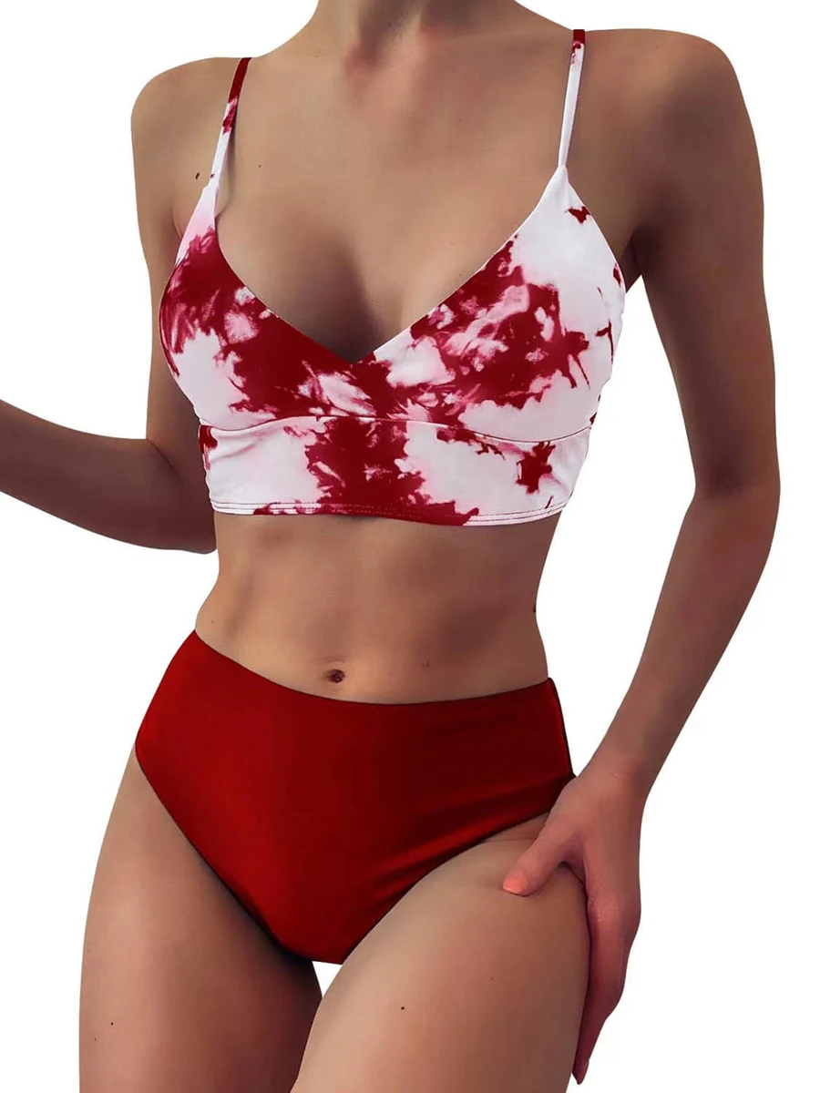 Sexy Push Up Bikini kobiety 2023 Tie Dye strój kąpielowy letni paski na ramionach strój kąpielowy damski kąpielowy kąpiąc się pływanie