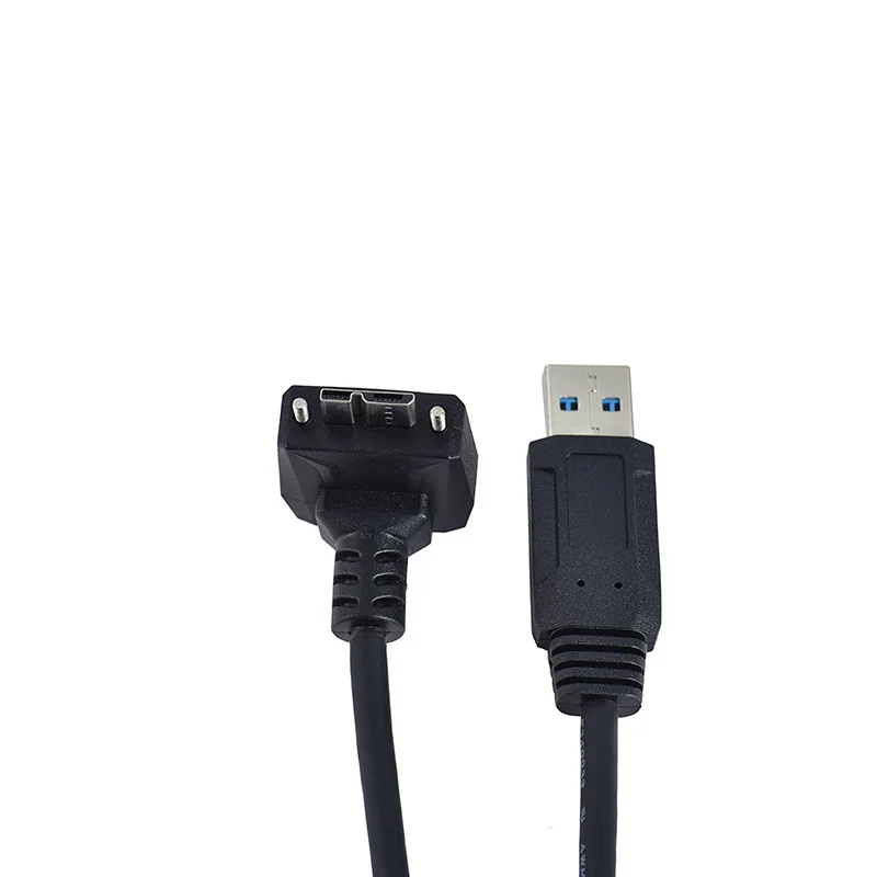 Cabo de alimentação de dados de cotovelo micro macho USB 3.0 com painel de travamento de parafuso, câmera industrial, disco rígido portátil