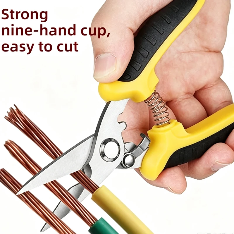 1 PCS Stainless Steel Electrician Scissors Multifunctional Hand Scissors Groove Wire Trimmer and Steel Sheet Electrician Tools